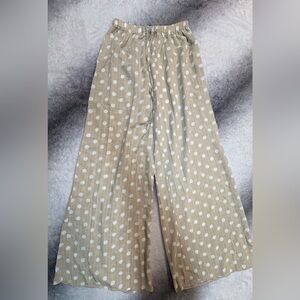 Pretty Little Thing Tan Taupe White Polka‎ Dot Wide Leg Palazzo Pants 2 (A4)